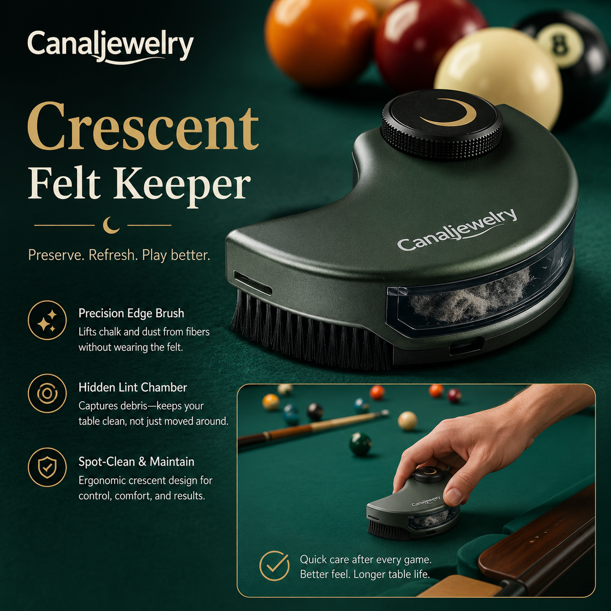 Canaljewelry™ Crescent Felt Keeper Table Brush