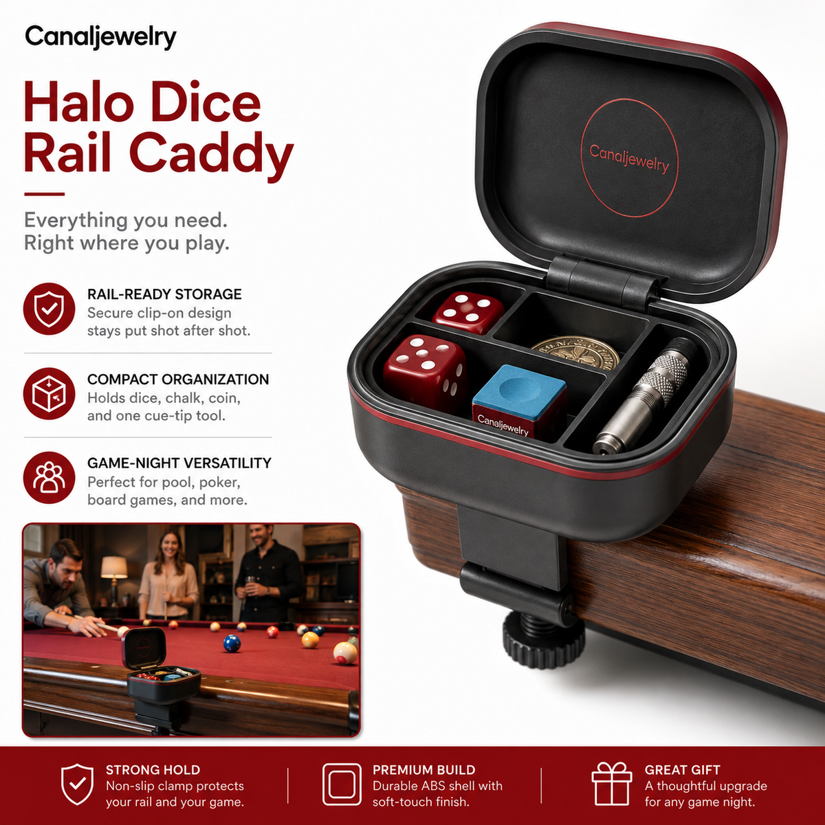 Canaljewelry™ Halo Dice Rail Caddy